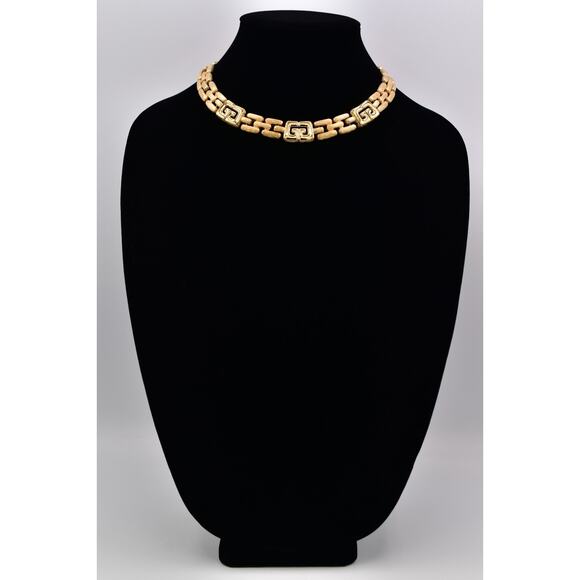 Givenchy Vintage Collar Necklace Logo Brushed Gold Linked Chain Signed 80s BinBC - Picture 2 of 12